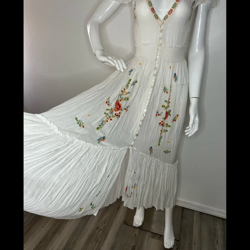 Z&L Flowers and Birds Embroidery Boho Dress - Picture 3 of 10